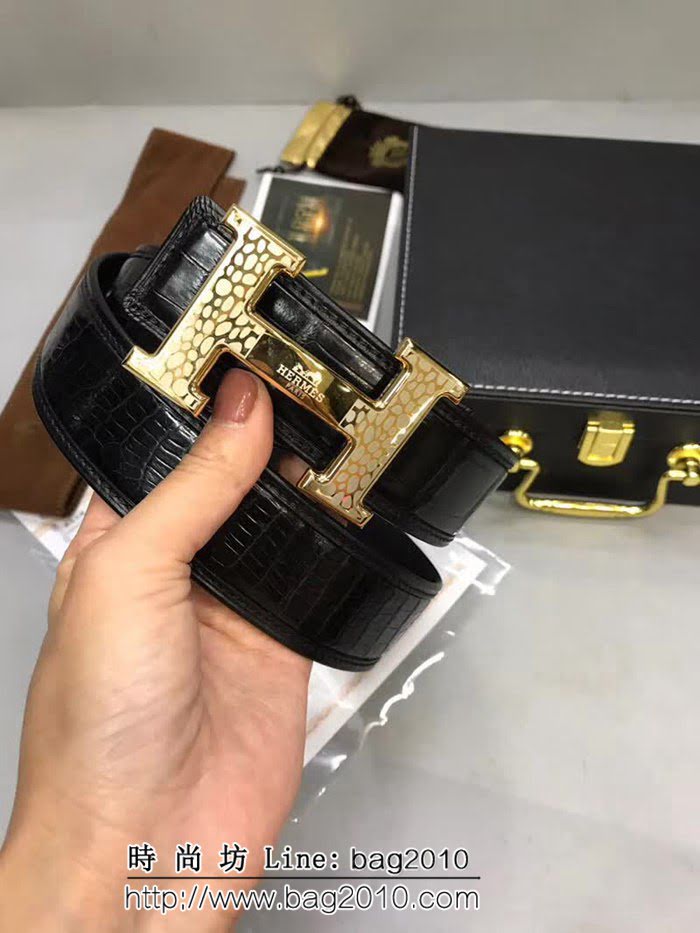 愛馬仕HERMES 2018款 真鱷魚肚皮不拼接皮帶 高端男士皮帶 HHG1315